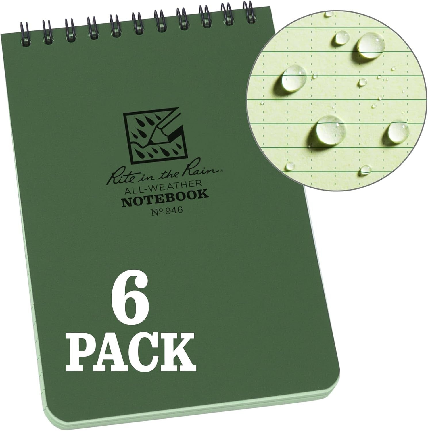 Eco-Friendly 6-Pack Weatherproof Notebooks - Green 4"x6" for Active Lifestyles
