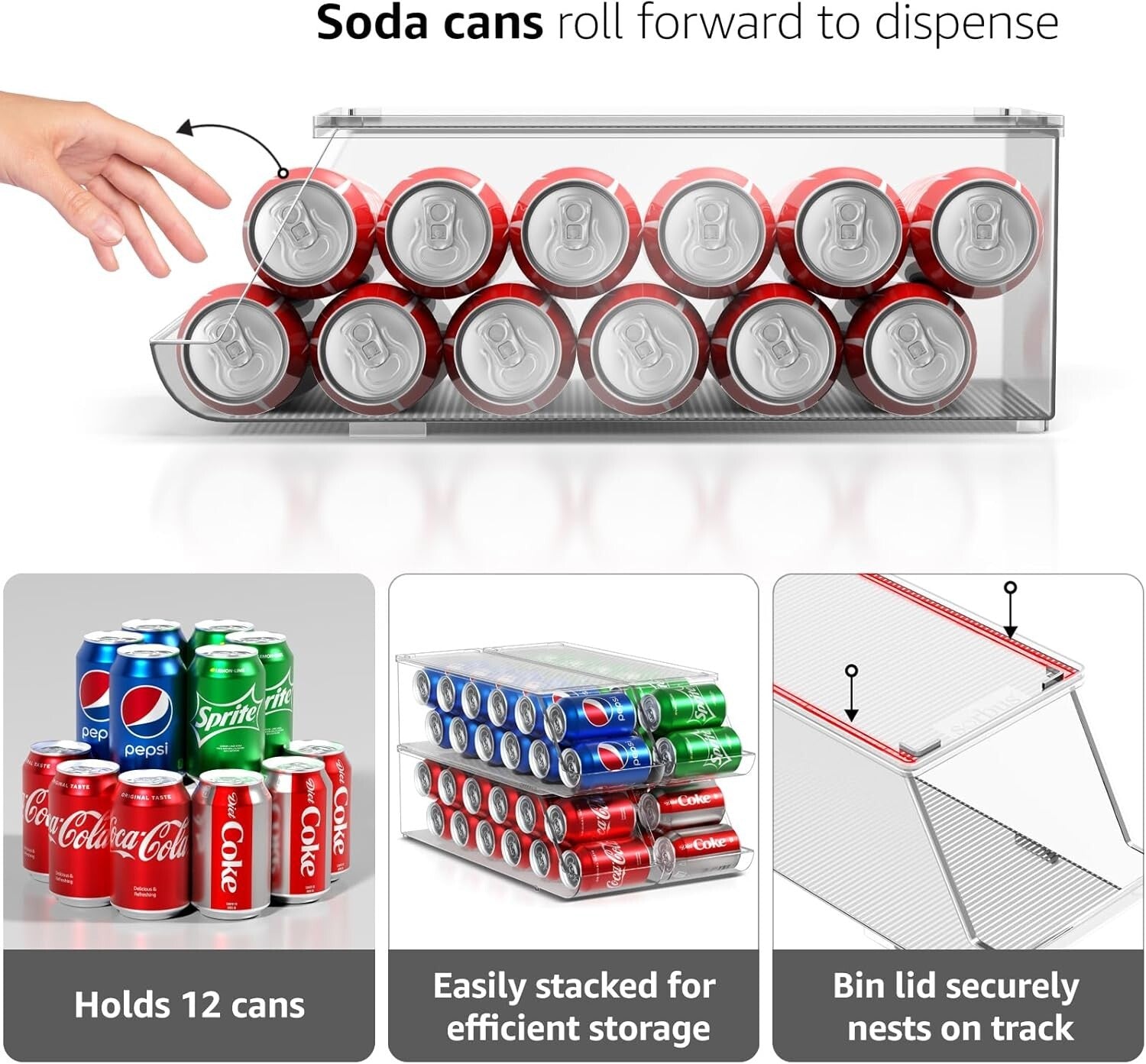 Durable Refrigerator Beverage Organizer - Holds 48 Cans, Dishwasher Safe 4-Pack