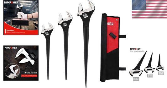3-Piece Adjustable Spud Wrench Set (10in, 12in, 16in) with Durable Kitbag