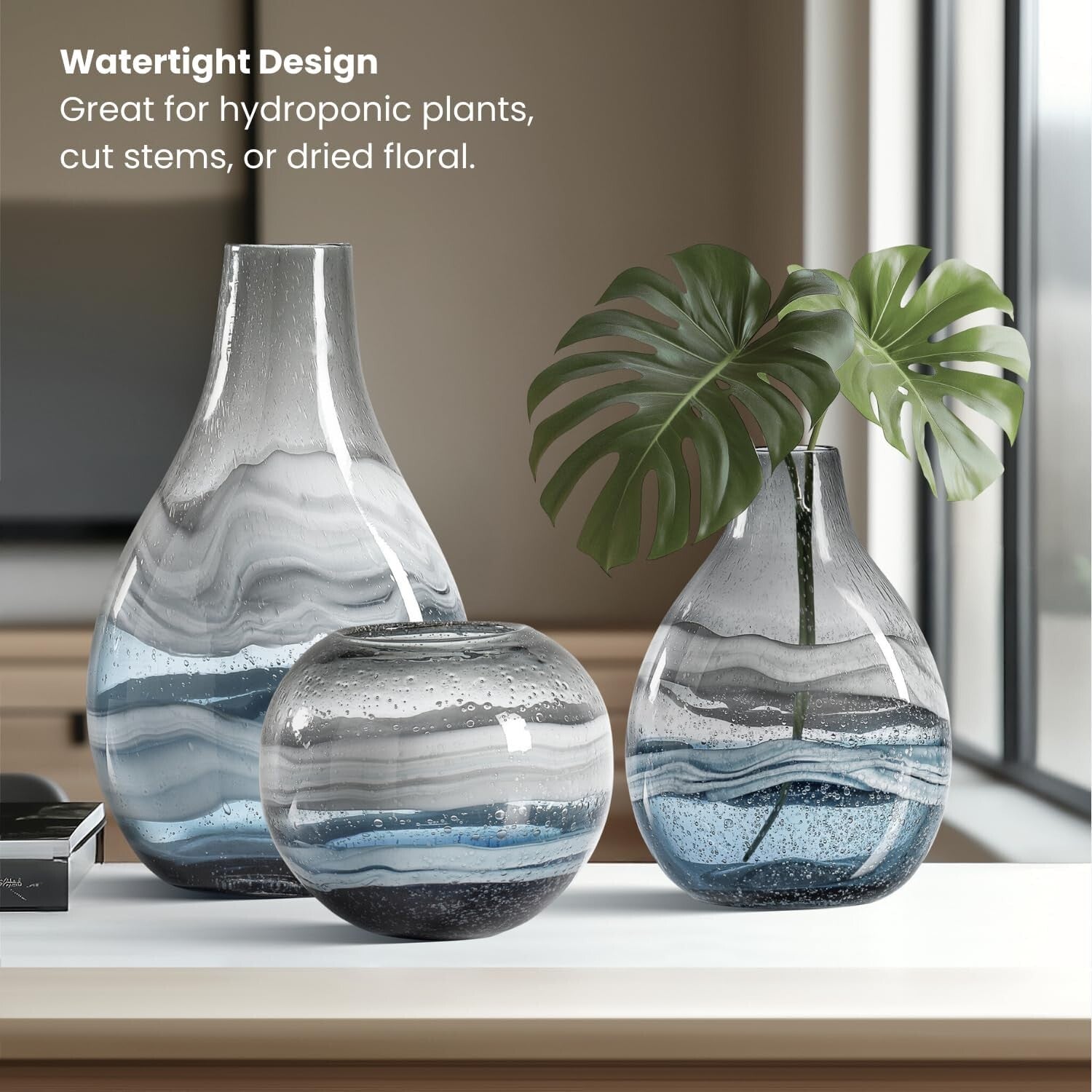 Unique 11" Blue Glass Centerpiece Vase - Perfect for Contemporary Interiors