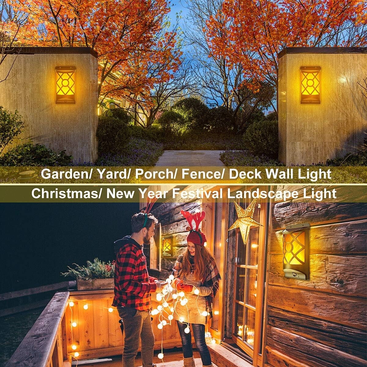 Realistic 3D Flickering Solar Flame Lights - 66 LEDs Outdoor Wall Lanterns