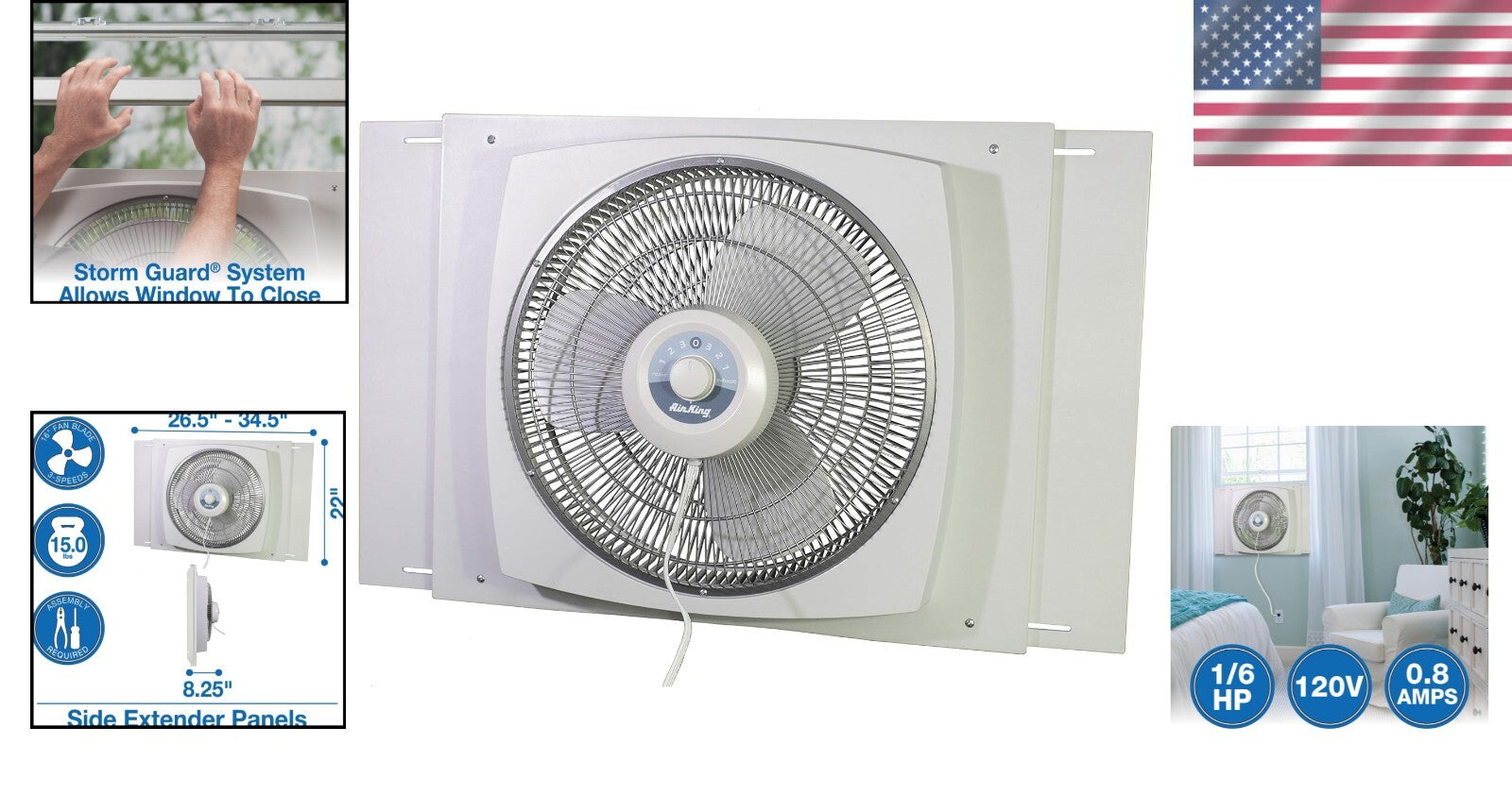 16-Inch White Window Fan - Efficient Air Circulation with 3 Speeds