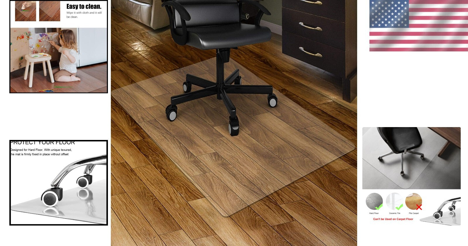 Transparent PVC Chair Mat for Hardwood Floors - 46 x 60 Inches Protection