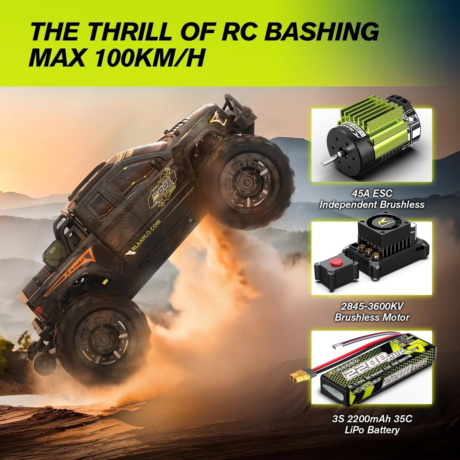 1/14 Brushless RC Car - 60+ MPH All-Terrain Monster Truck with 3S Battery