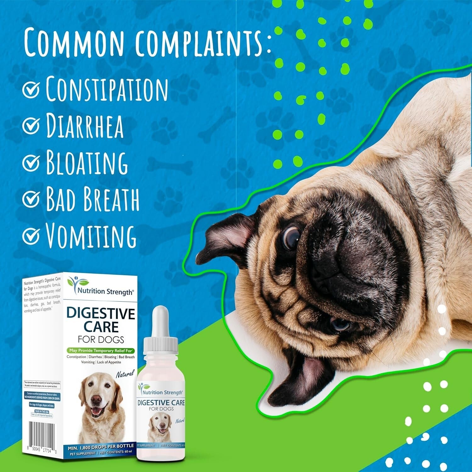 Premium Natural Dog Digestive Care - Relief for Bloating, Diarrhea & Bad Breath