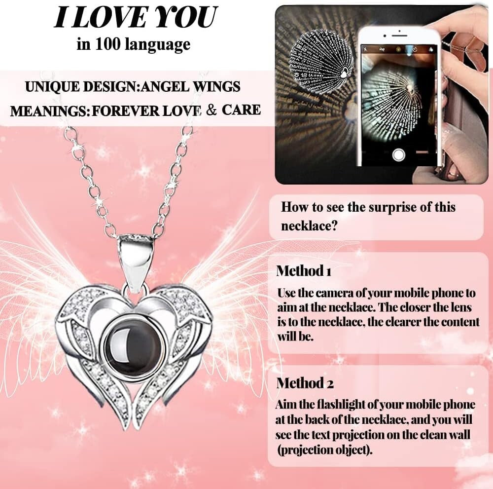 Unique Valentine's Gift: Real Rose & 100 Languages 'I Love You' Pendant Necklace