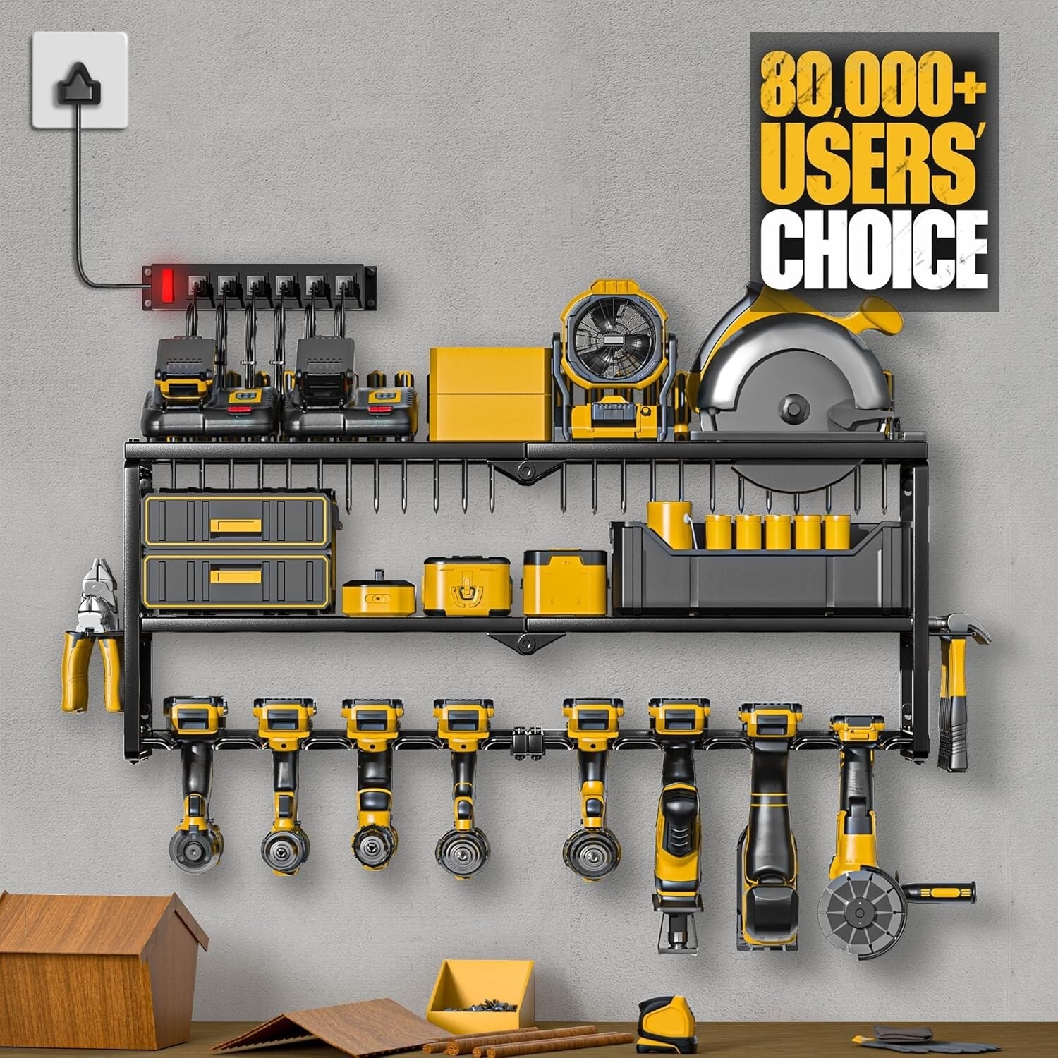 3-Layer Tool Storage Shelf with Detachable Power Strip - Ideal for Garage Space