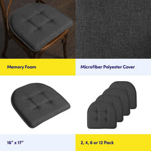 Load image into Gallery viewer, Non-Skid 6 Pack Charcoal Gray Memory Foam Chair Pads - Stylish Tufted Design