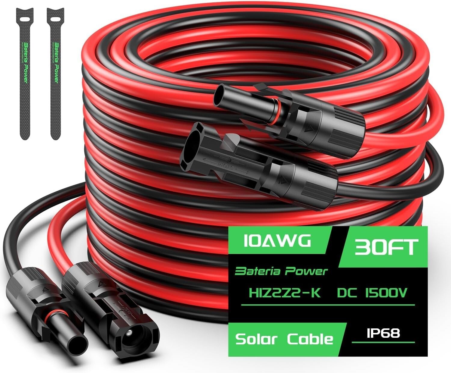 30FT 10AWG Solar Panel Extension Cable Set - Waterproof & Durable Connectors