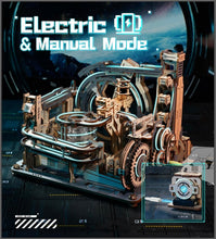 Load image into Gallery viewer, Motorized Marble Spaceport 3D Wooden Puzzle Kit - Unique STEM Gift for Adults