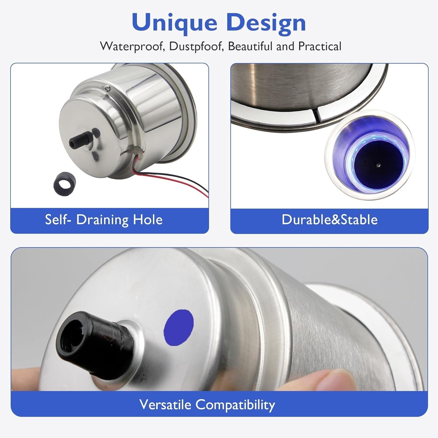 Premium 4Pcs LED Drink Holders with Drain - Perfect for Boats, RVs, and Trucks