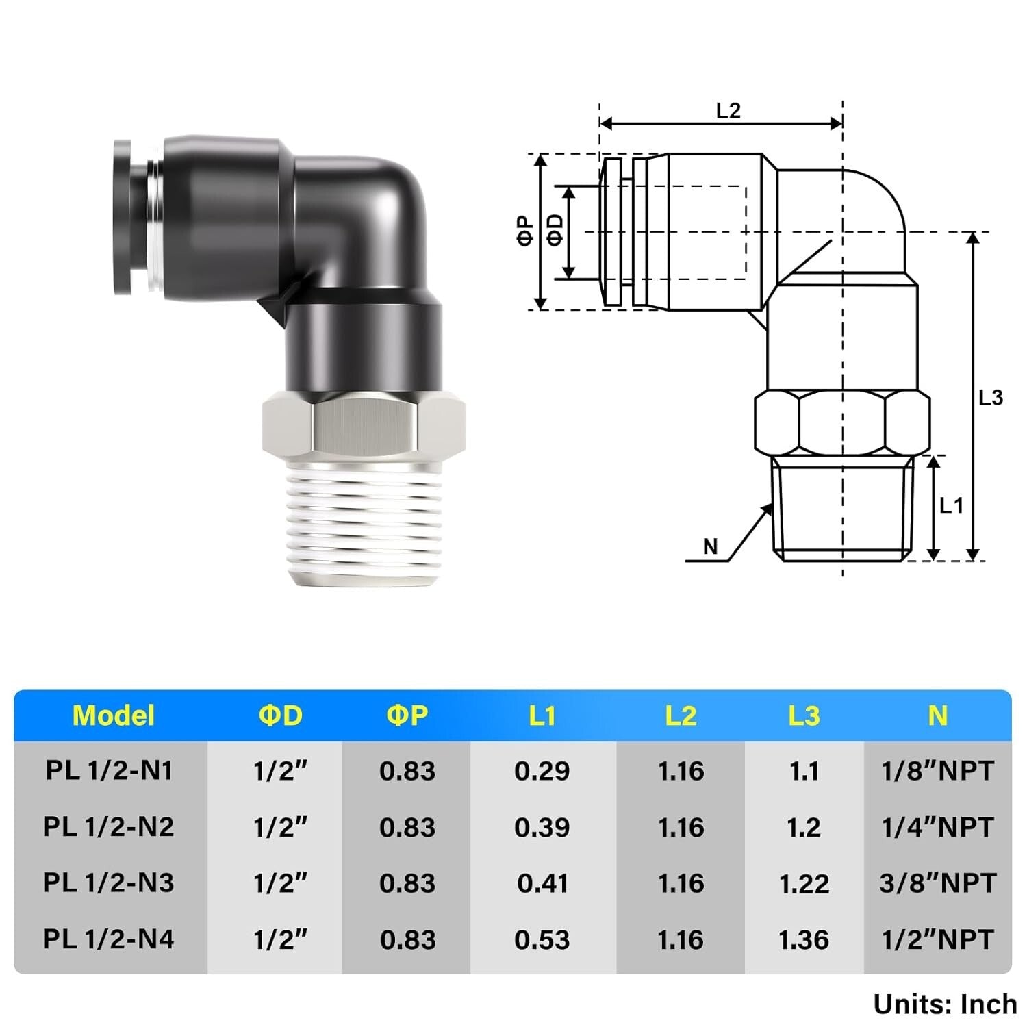 Durable 1/2 Inch NPT Male Elbow Connectors - 20 Pack of 90-Degree Fittings