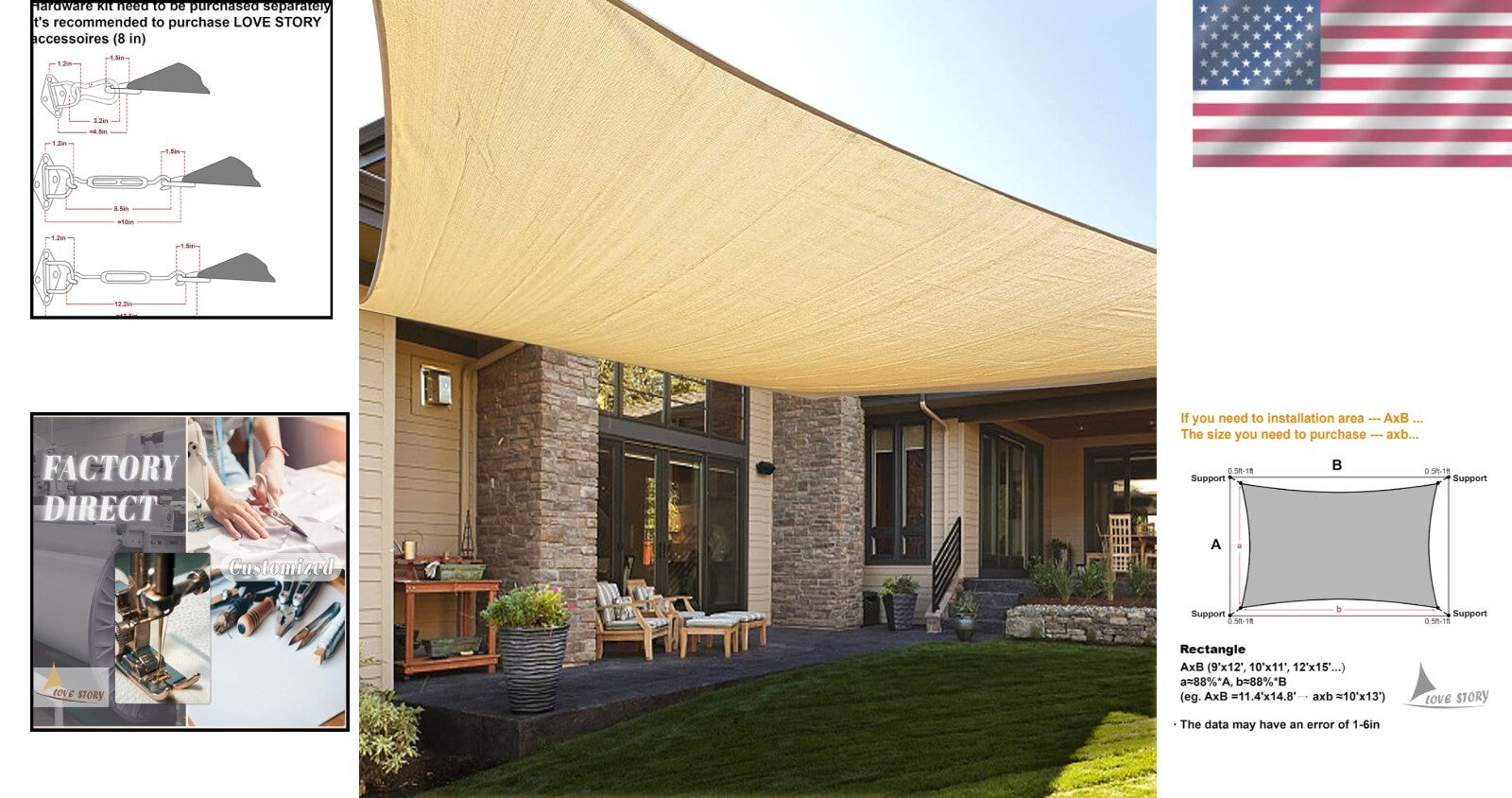 Customizable 10' x 20' Sun Shade Sail in Sand – Premium Outdoor Protection