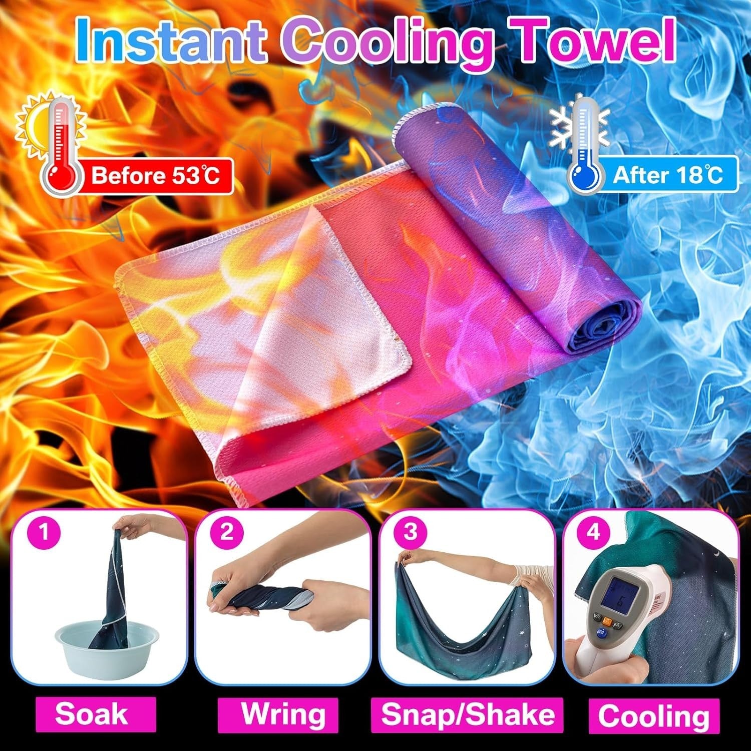 Breathable Polyester Cooling Towels - 50-pack of Soft 32x12 Inch Chilly Cloths