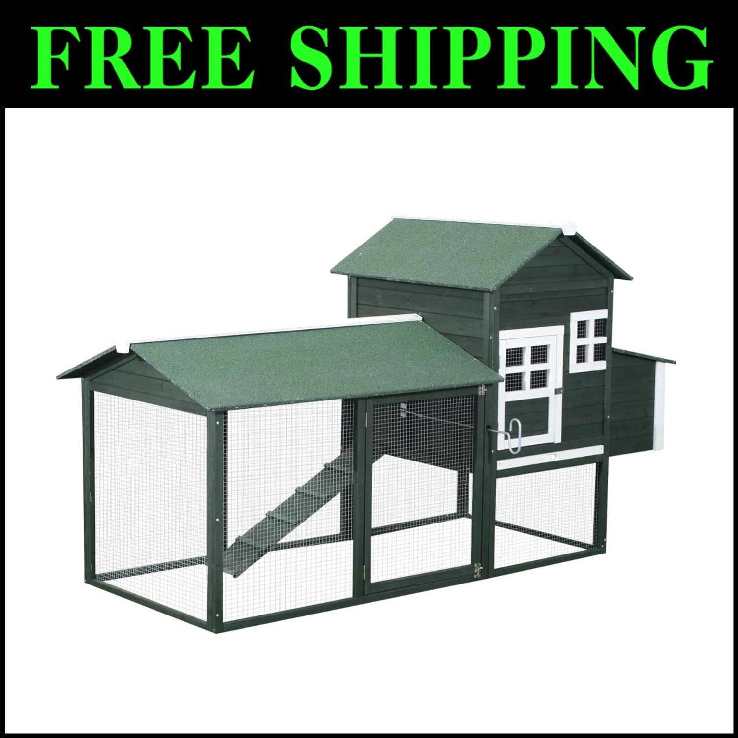 Eco-Friendly 84" Chicken Coop with Water-Resistant Roof - Perfect for All Breeds