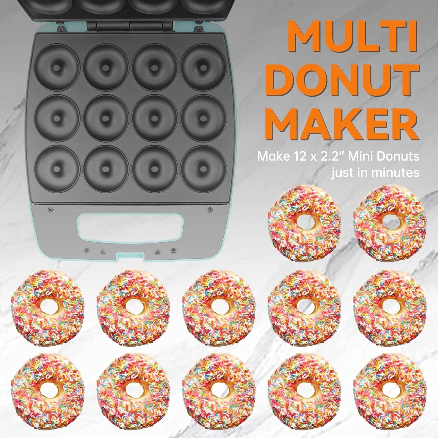 Aqua Mini Donut Maker - Bake 12 Non-Stick Delicious Doughnuts Effortlessly