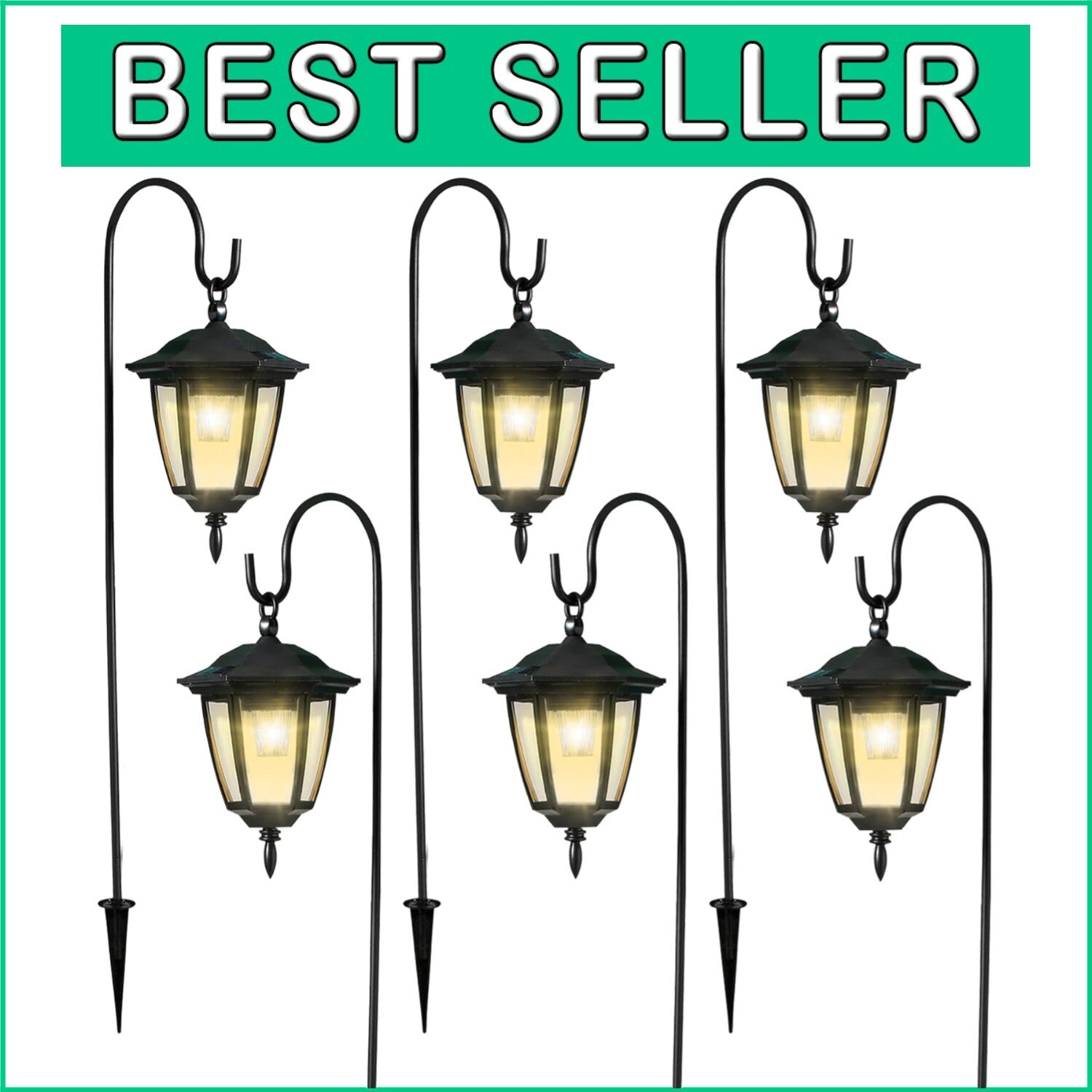 Elegant 6-Pack Solar Hanging Lights with 38.7” Hooks - Waterproof Outdoor Decor