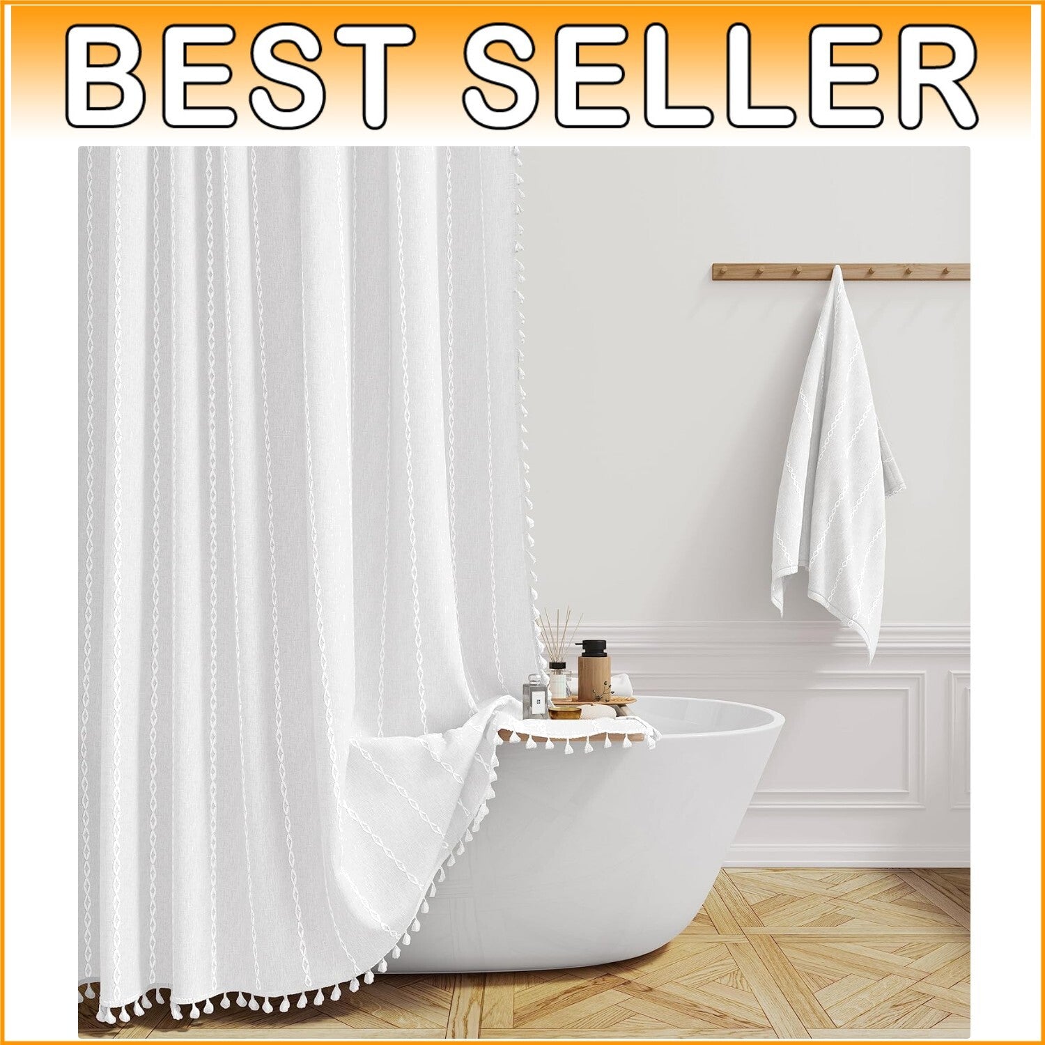 Elegant 72x84 Inch Linen Blend Shower Curtain with Tassels for Modern Farmhouses