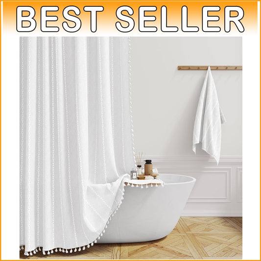 Elegant 72x84 Inch Linen Blend Shower Curtain with Tassels for Modern Farmhouses