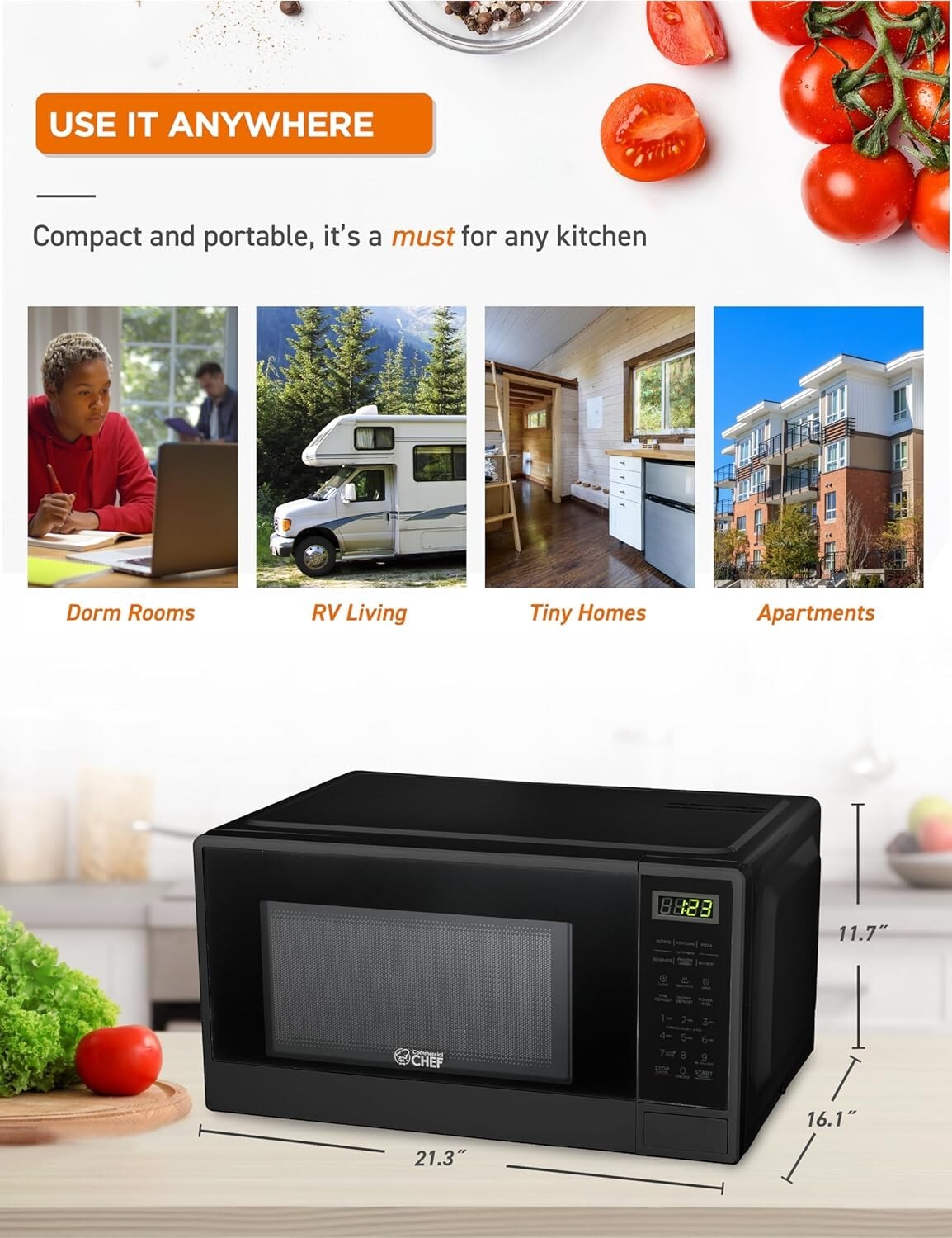 Versatile Countertop Microwave - 1.1 Cu Ft with Push Button & 10 Power Levels