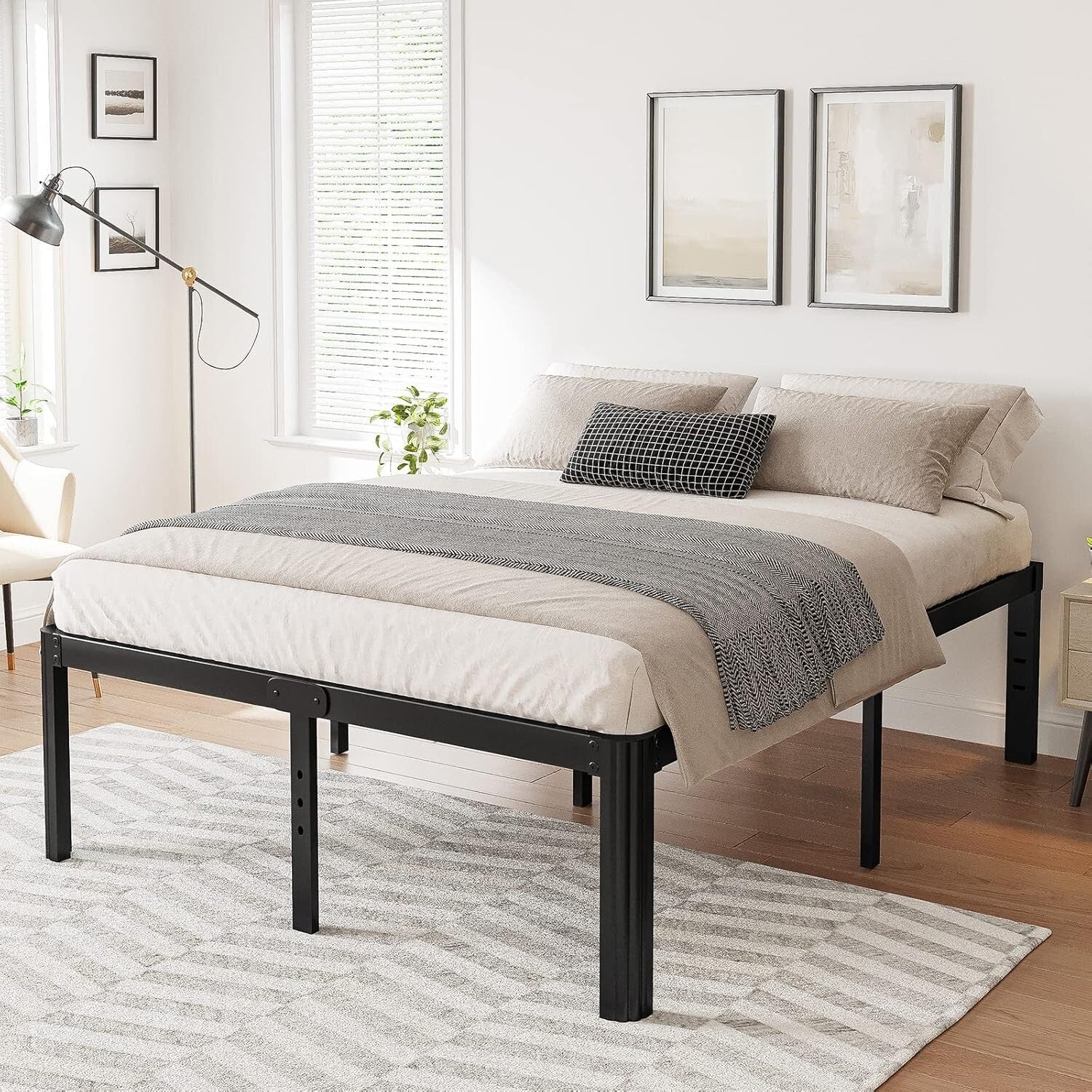 Full Size Metal Bed Frame - 18" High, Easy Assembly, No Box Spring Required