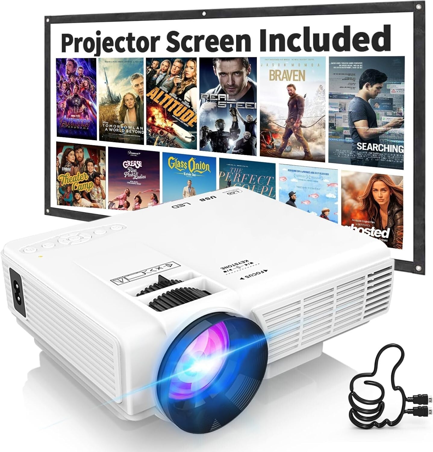 Elegant Home Movie Projector with Crisp 1080P Images & Bluetooth Speakers