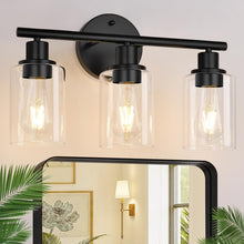 Load image into Gallery viewer, Versatile Matte Black 3-Light Bathroom Fixtures with Touch Control &amp; Glass Shade
