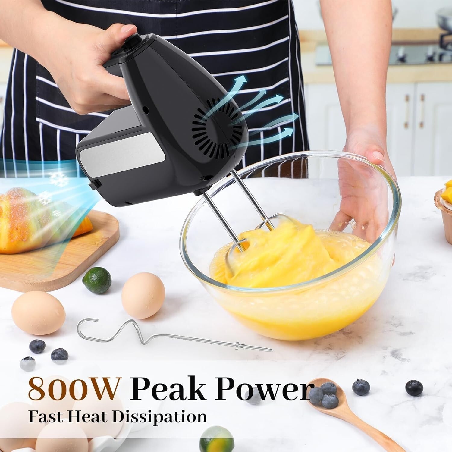 800W 5-Speed Electric Hand Mixer with Turbo and 6 Stainless Steel Attachments