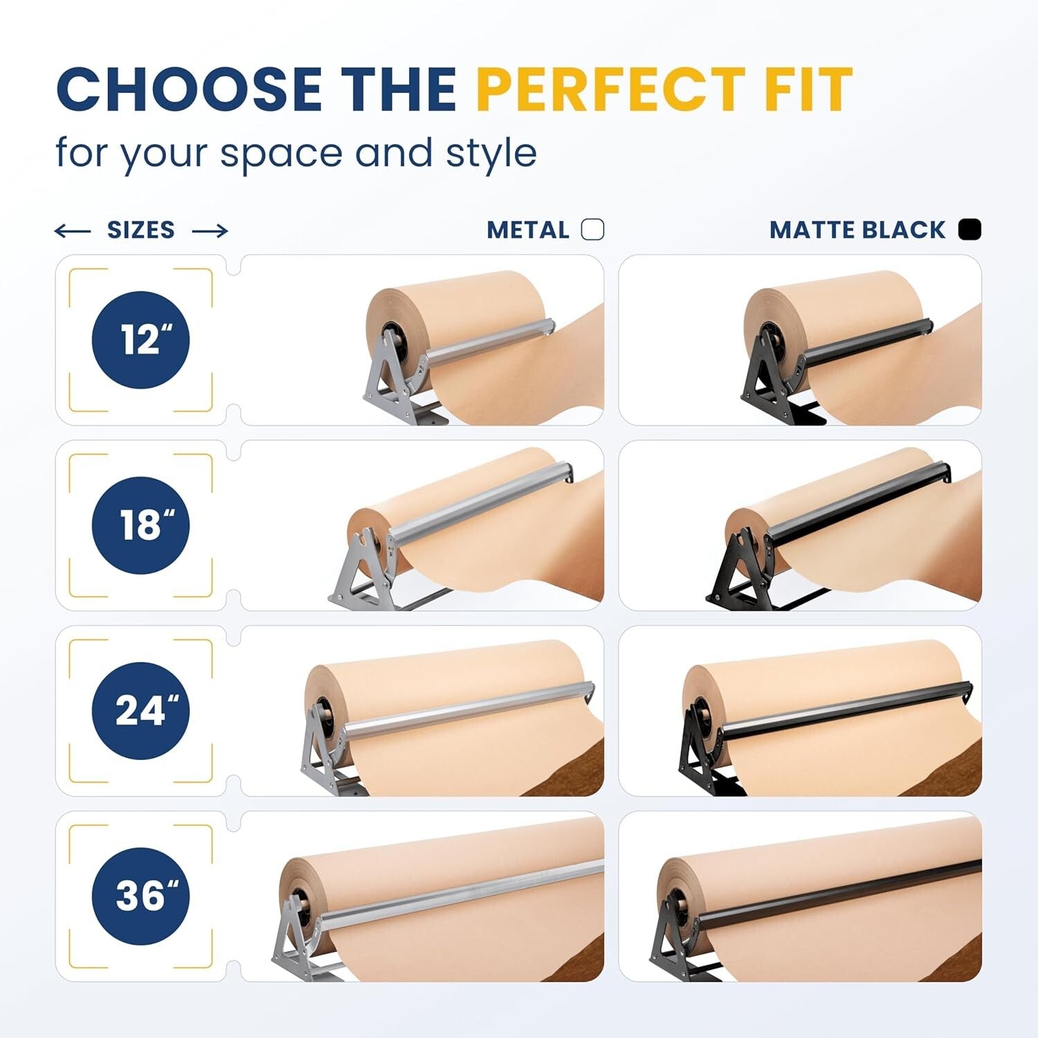 Durable 24" Paper Roll Dispenser & Easy-Cut Wall Mount Cutter - Non-Slip Design