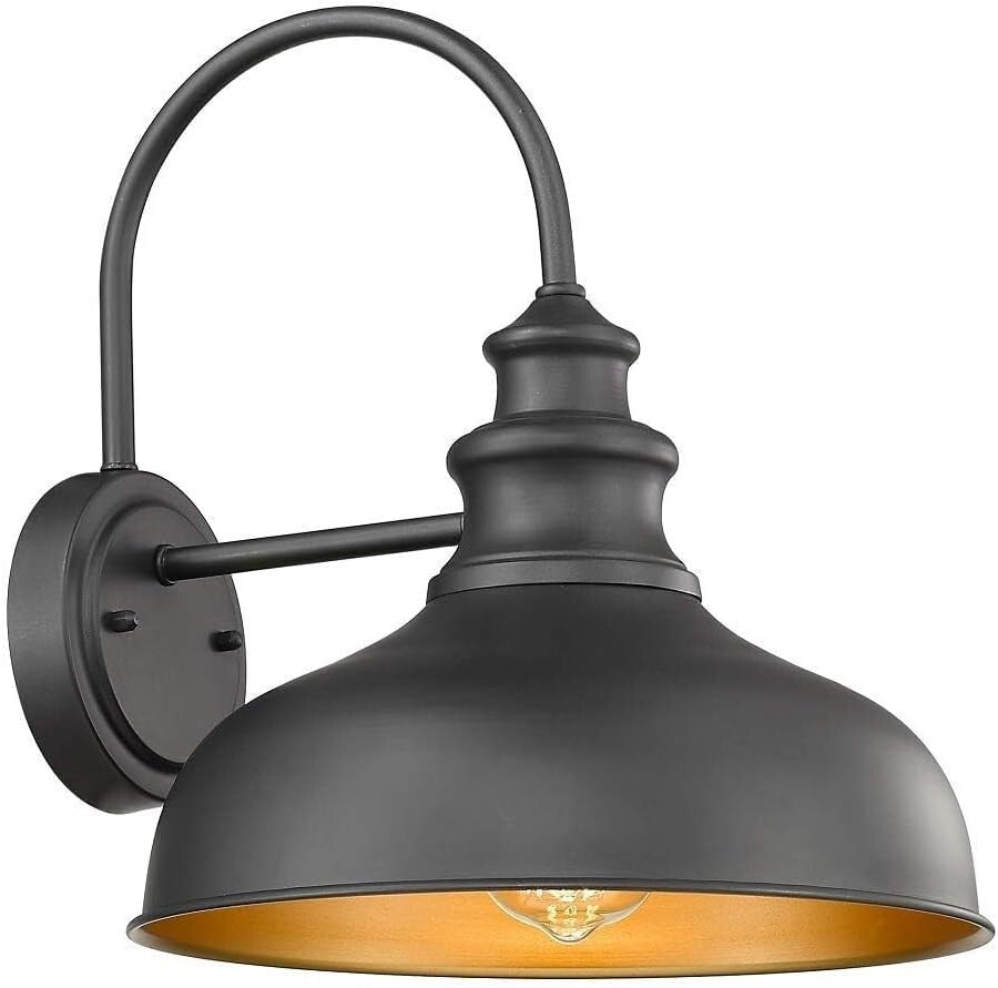 Elegant Outdoor Wall Lantern - Black & Copper Gooseneck Barn Light Fixture