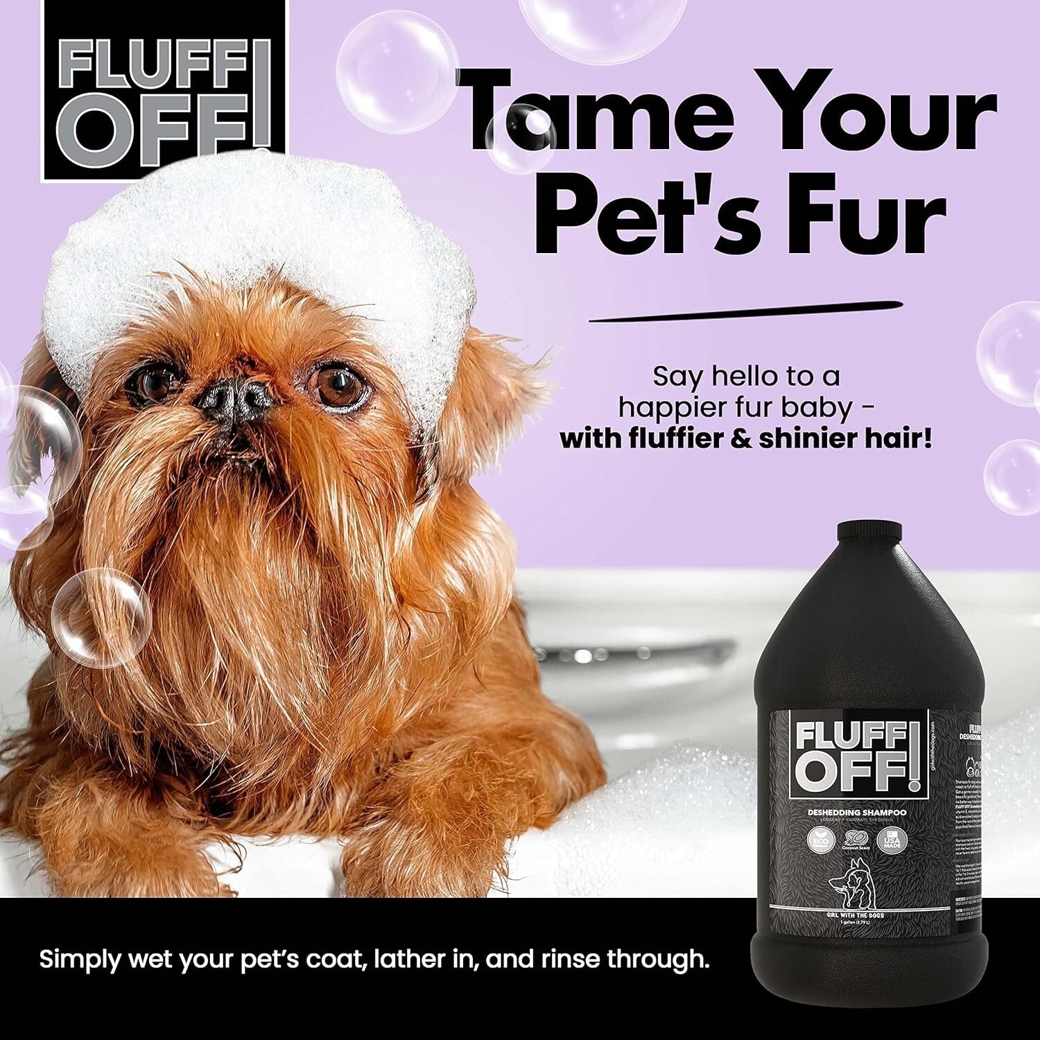 Fluff Off! Natural Deshedding Dog & Cat Shampoo 1 Gal - Reduces Shedding & Odors