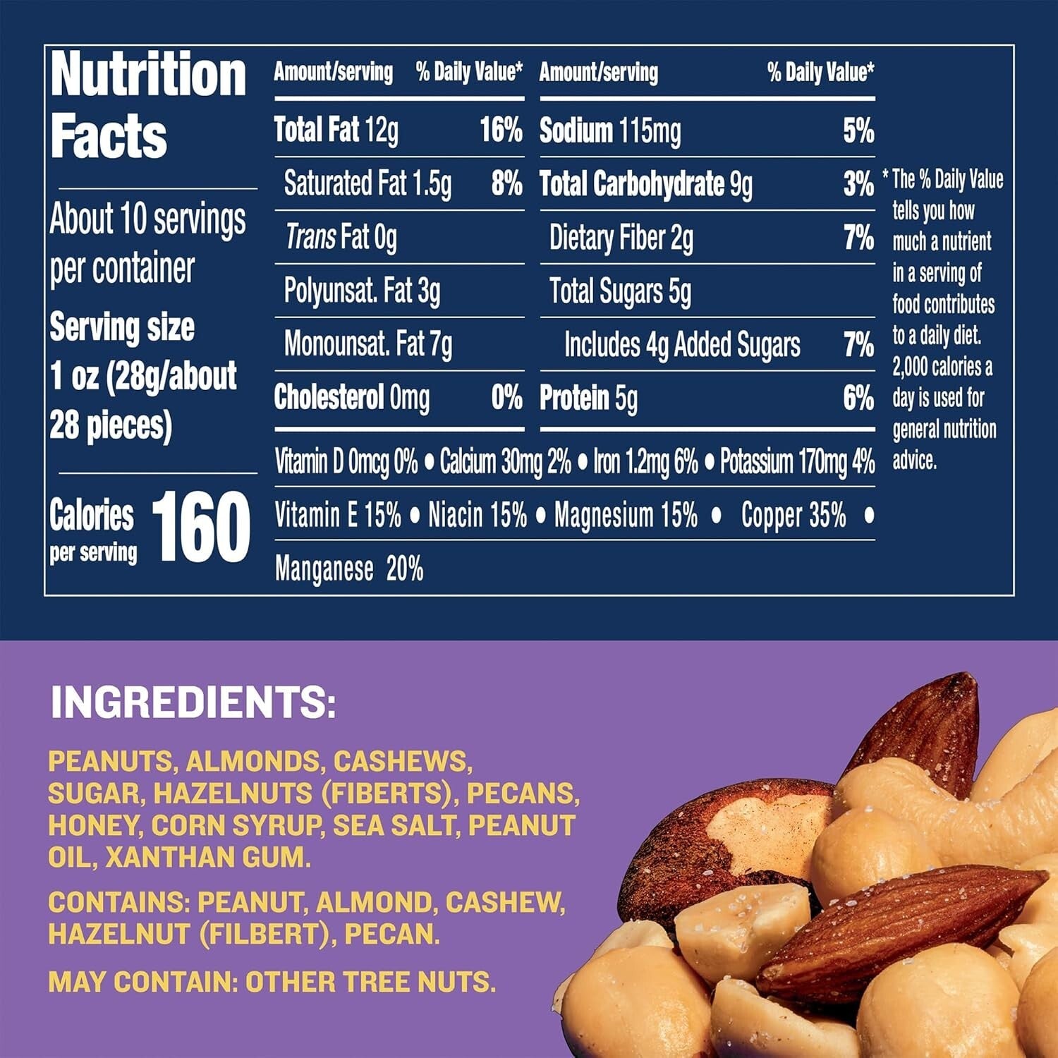 Crunchy Honey Roasted Mixed Nuts Canister - 5g Protein & 50% Less Sodium