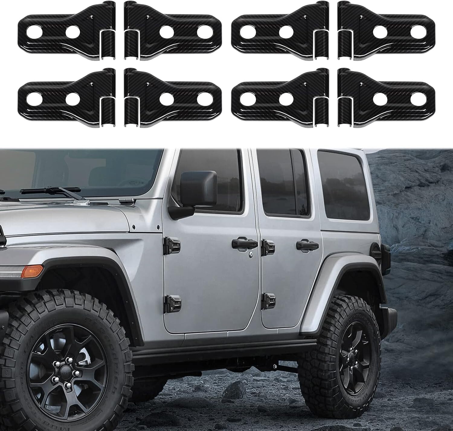 Carbon Fiber Grain Door Hinge Cover Trim for Jeep Wrangler & Gladiator (8-pack)