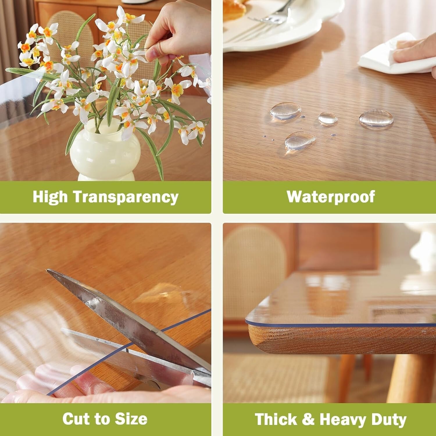1.5mm Thick PVC Clear Table Cover - Stylish Protection for Dining & Office Desks