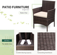 Load image into Gallery viewer, Lightweight 3-Piece Rattan Chair Set with Comfortable Cushions and Glass Table