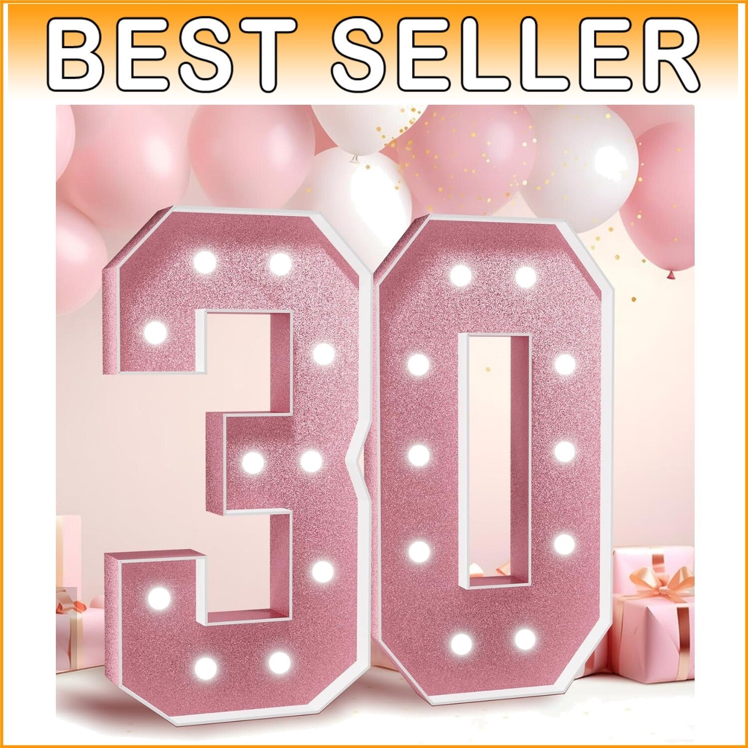 Elegant 4FT Rose Gold LED Number 30 - Perfect for Birthday & Anniversary Decor