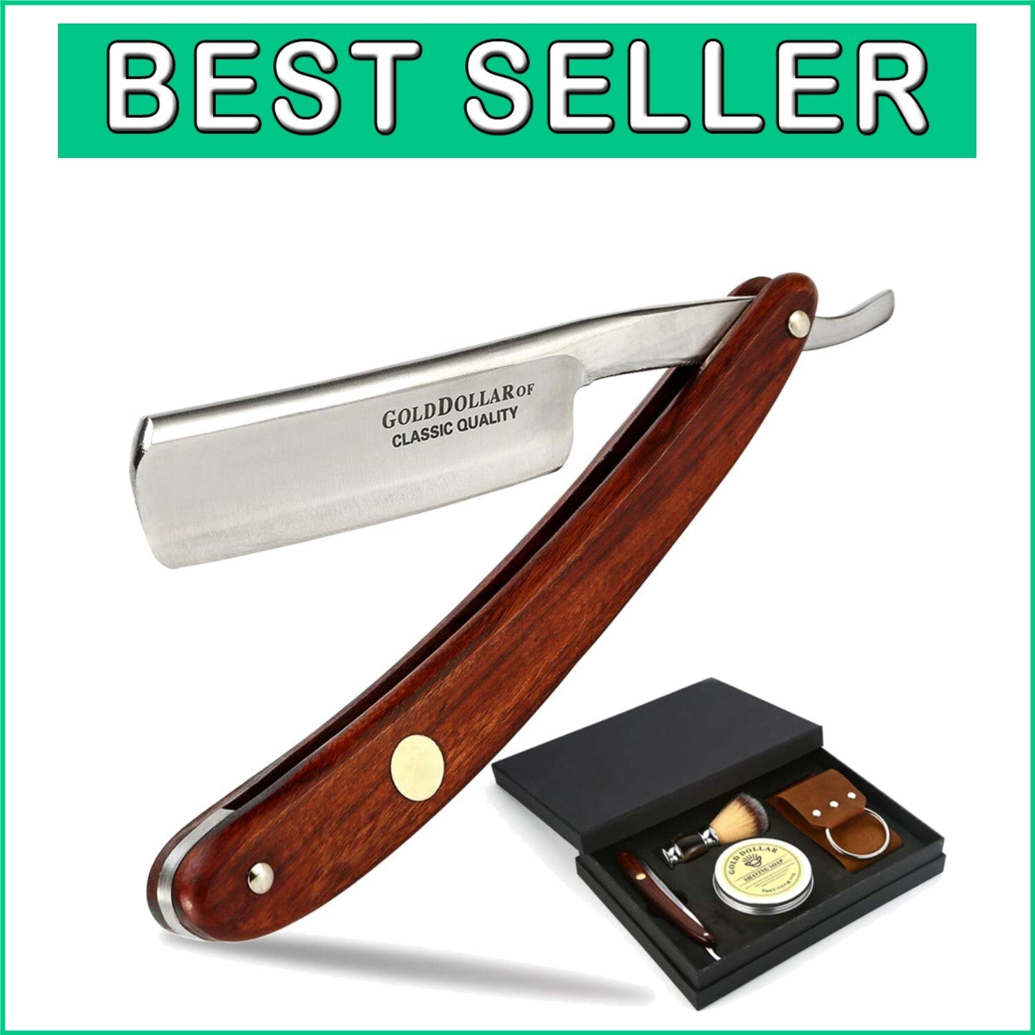Elegant Retro Straight Razor with Wooden Handle - Complete Barber Shaving Set