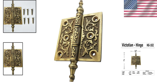 Set of 4 Gold Antique Victorian Iron Hinges for Elegant Doors & Cabinets