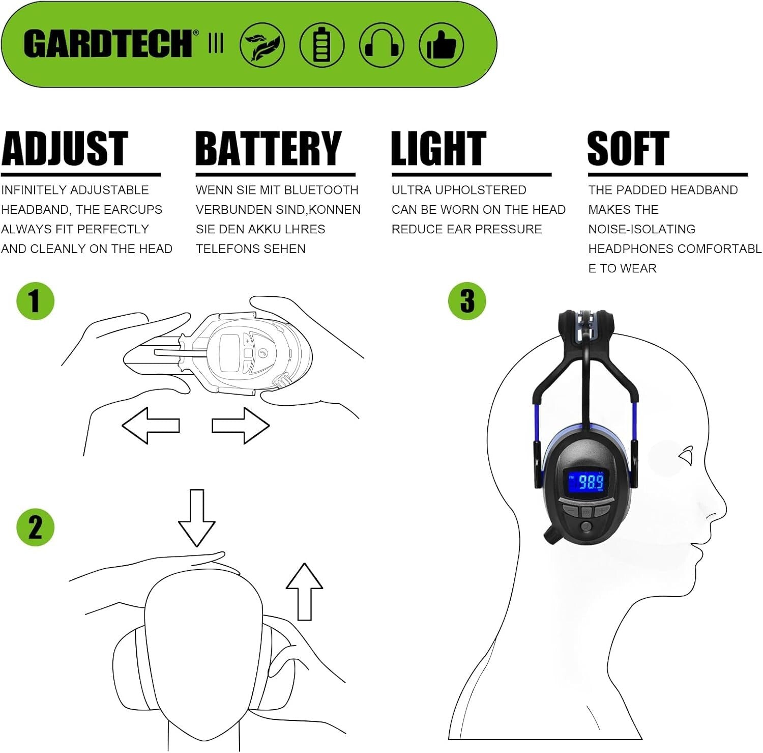 Advanced Bluetooth Earmuffs with FM Radio & Long-lasting Rechargeable Battery