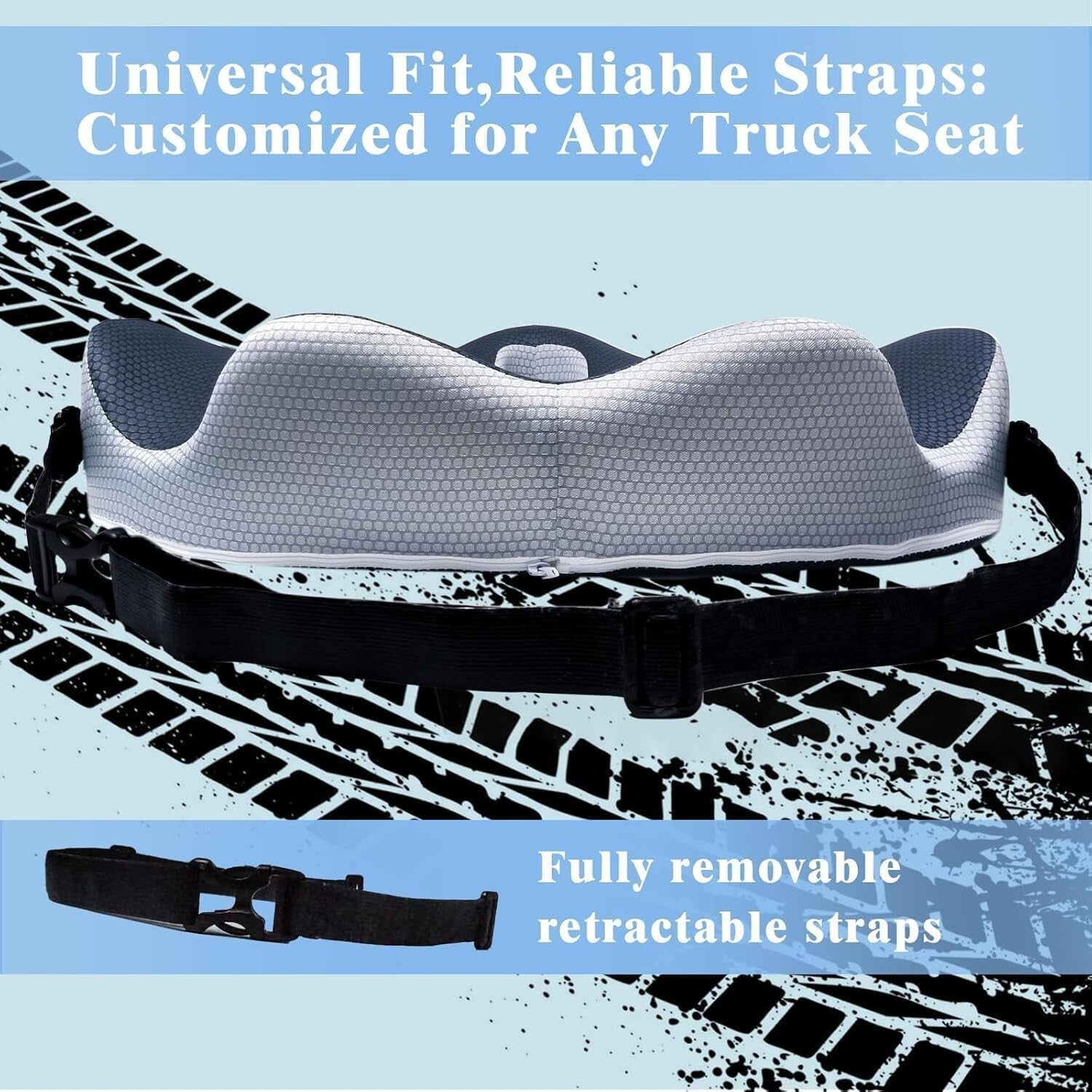 Ergonomic X-Large Seat Cushion with Adjustable Straps for Truck Driving Comfort