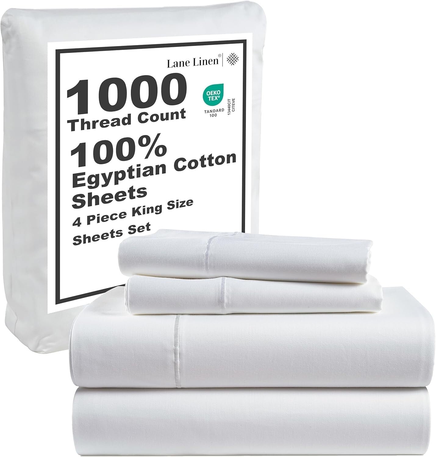 Breathable 1000 TC Egyptian Cotton King Sheets - Snow White, 16-Inch Deep Pocket