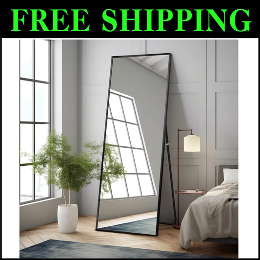 Versatile 64"x21" Full-Length Mirror - Leaning or Wall-Mounted Aluminum Beauty