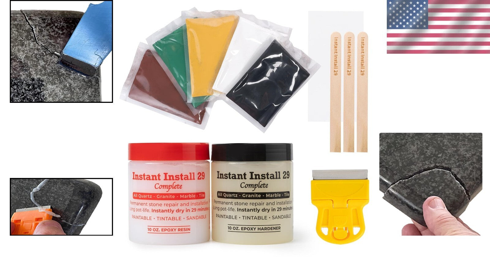 All-in-One 20oz Epoxy Kit for Granite, Marble, and Tile Repairs in 29 Mins