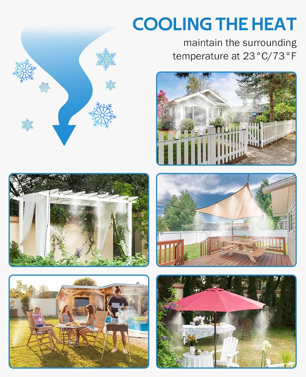 Easy-Install Misting Cooling System with 28 Brass Nozzles and 75FT Line