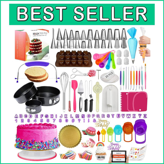 Deluxe Cake Decorating Essentials with 700 Pcs - Turntable & Multiple Tools