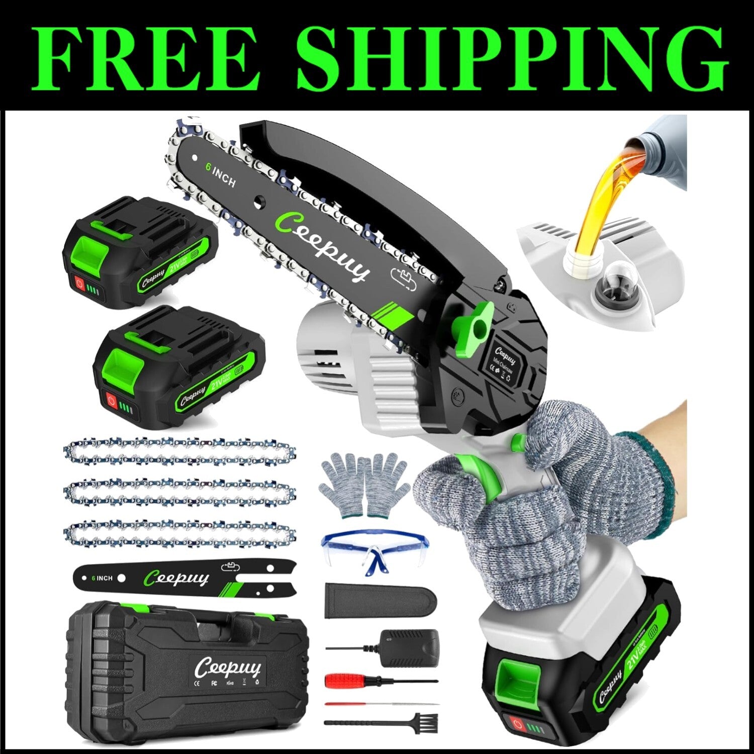 Efficient Mini Chainsaw - Battery Powered, 28.6 Ft/s Speed for Easy Trimming