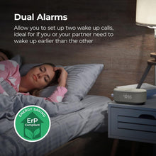 Load image into Gallery viewer, Dawn Wireless Charging Alarm Clock with Bluetooth Speaker &amp; FM Radio - White