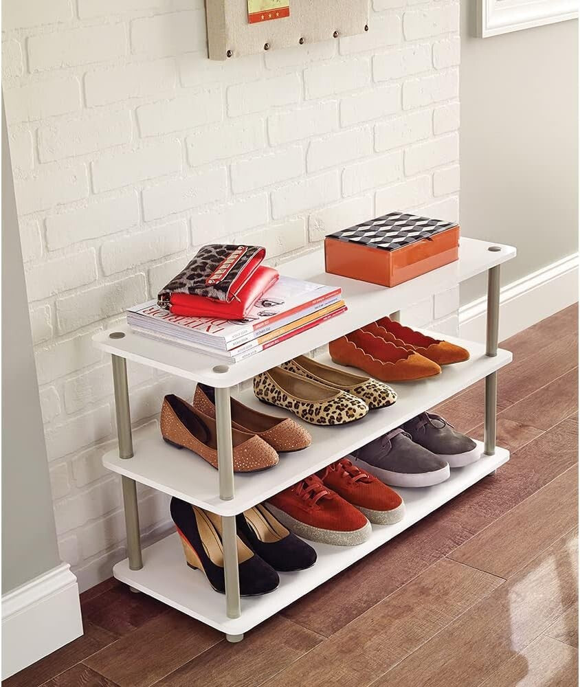 Chic 3-Tier Shelf Organizer for Shoes and Accessories in Elegant White Finish
