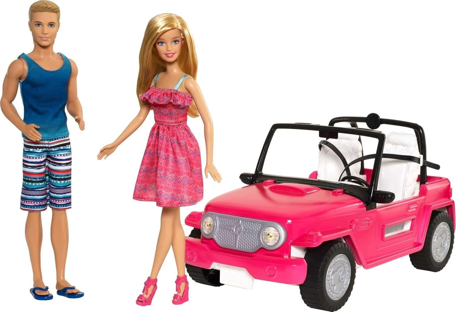 Pink 2-Seater Beach Cruiser Toy with Barbie & Ken Dolls - Imagination Awaits