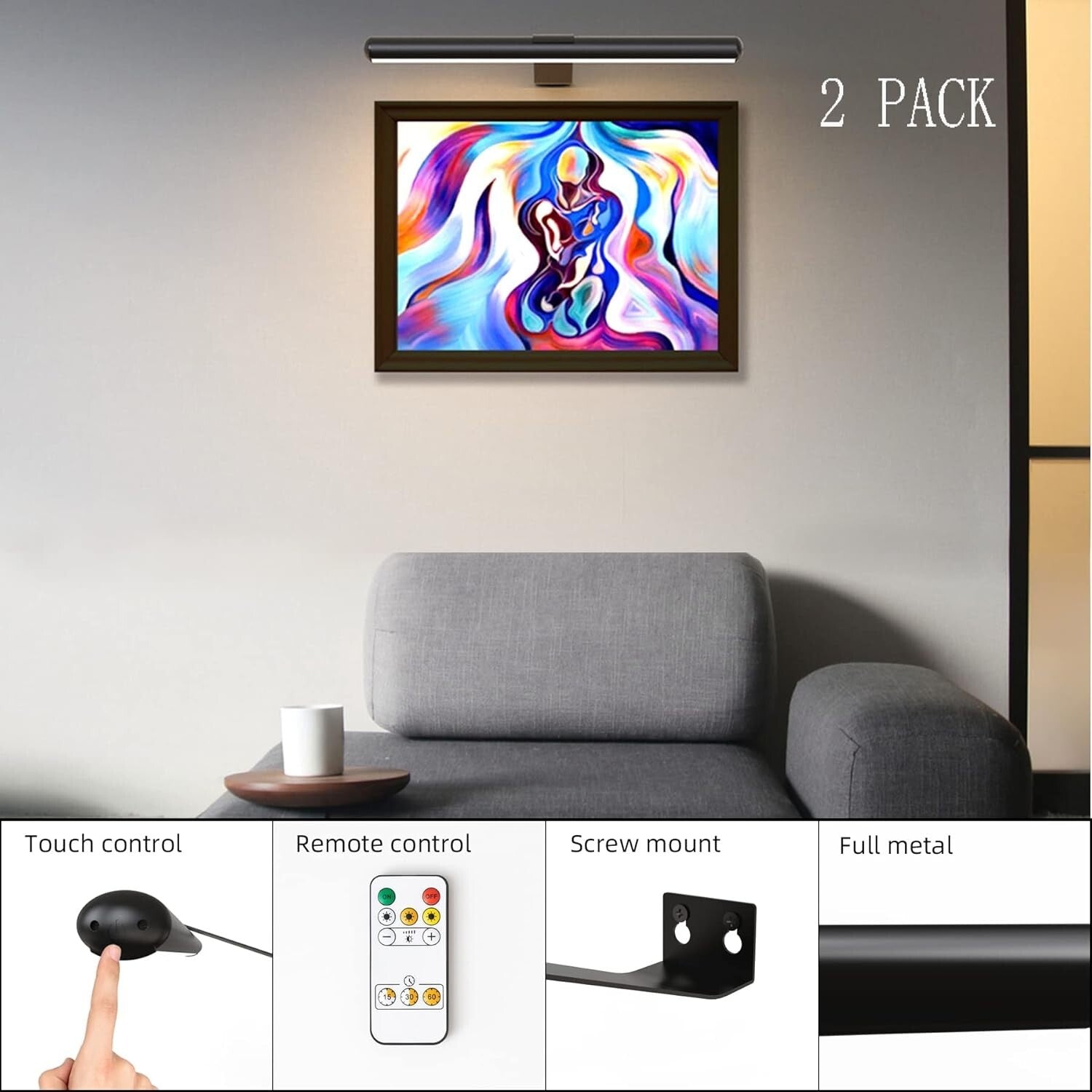 Battery Operated Magnetic Picture Lights with 3 Color Settings & Remote Control